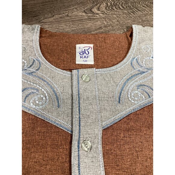 Brown KAF Mens Traditional Thobe & Pants Set With Embroidered Details Size 58 - Picture 5 of 11